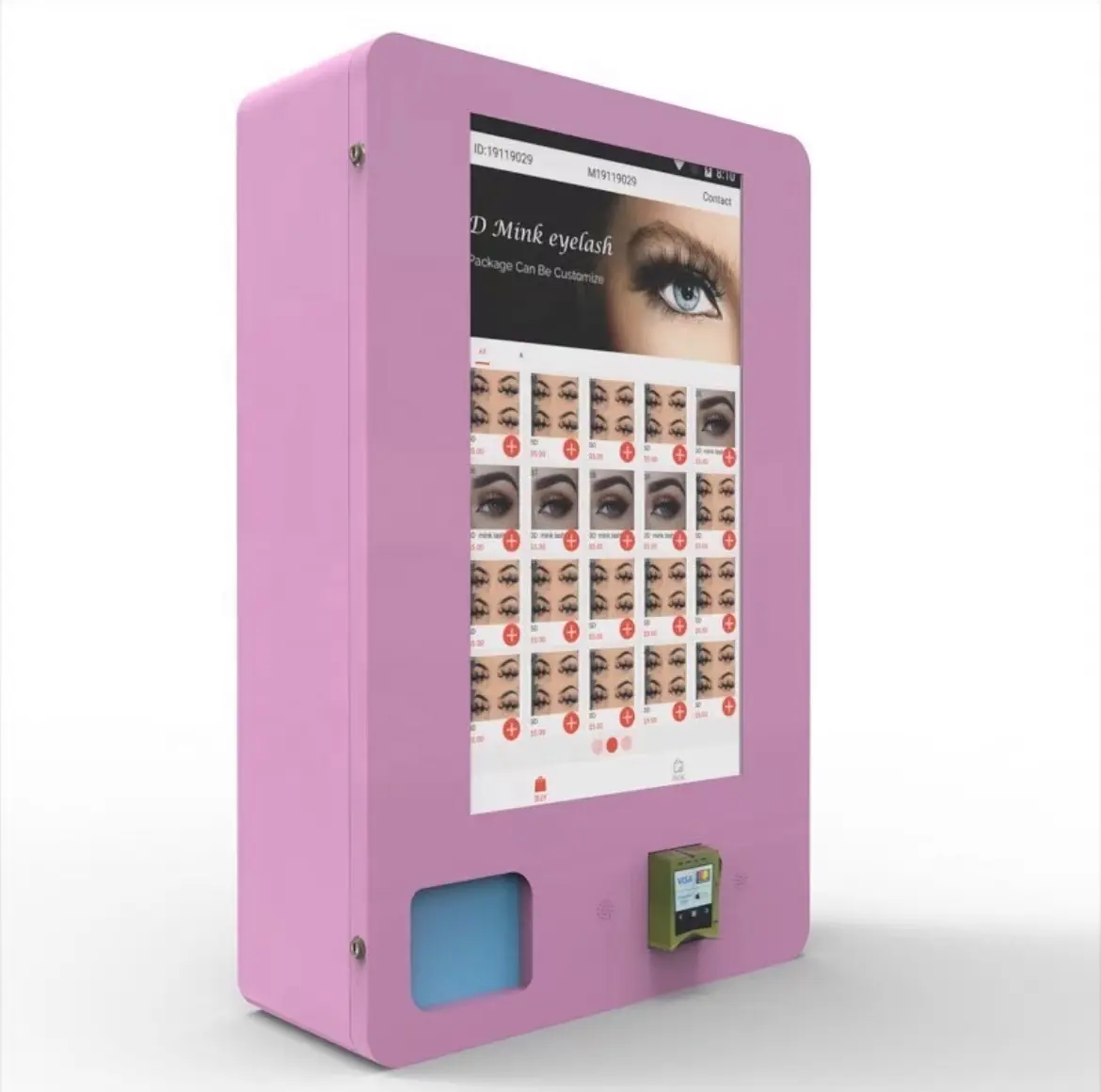 Salone di bellezza vending piccolo rossetto touch screen automatico e distributore automatico di ciglia maschera per il viso montata a parete