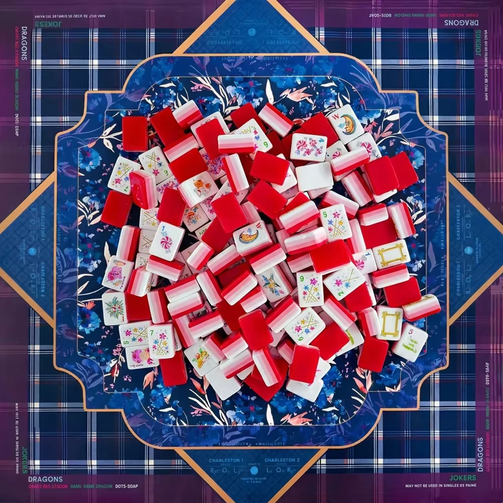 Light Pink Mahjong Tiles and Mat Set 11