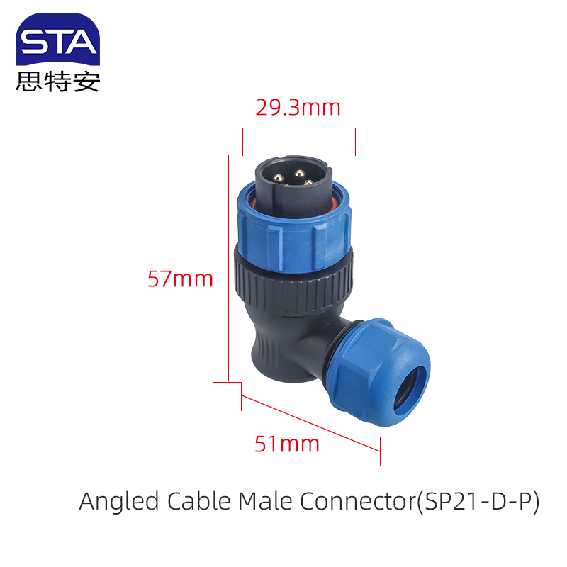 Connecteur de câble coudé, fiche mâle