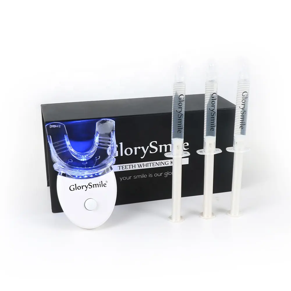 Kits de blanqueamiento dental con logotipo personalizado, Mini batería, luz Led azul fría, sistema de blanqueamiento dental