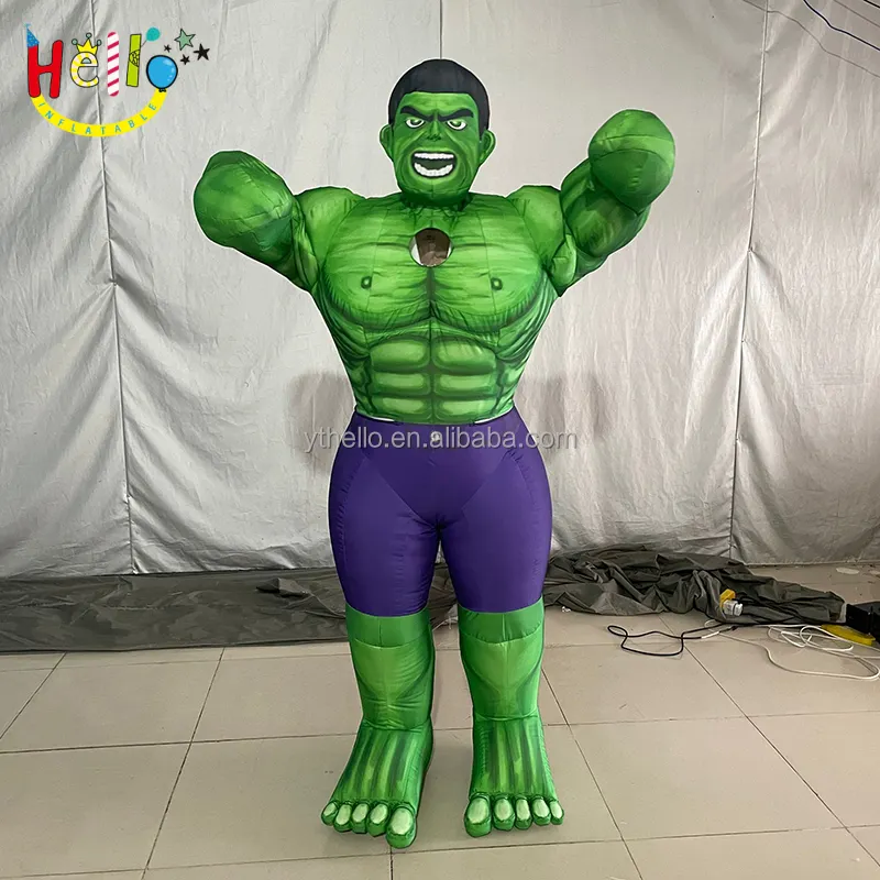 Disfraz de hombre fuerte verde para adultos, disfraz de superhéroe inflable Charater, traje de músculo inflable