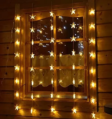 Cortina de led de 6cm com estrelas, luz da fada, decoração de janela, pendurada, nova maneira de montar