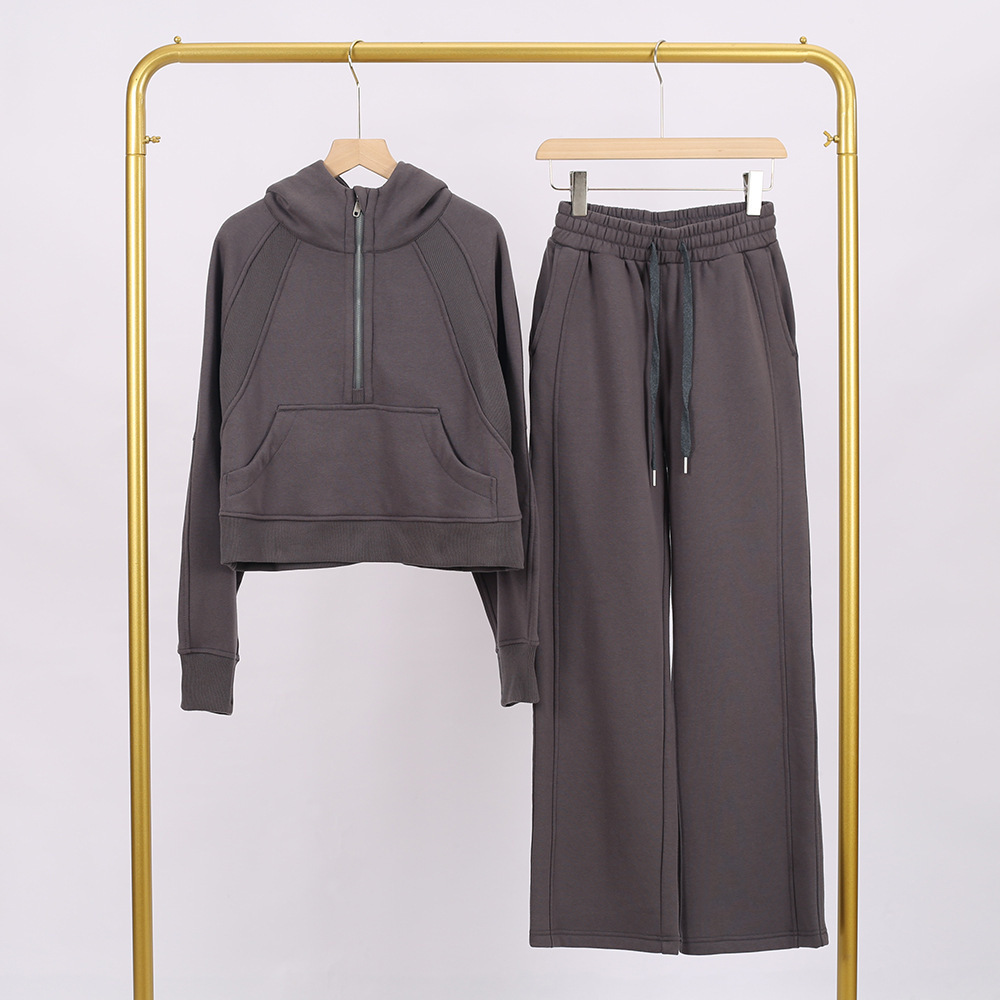 Graphite grey hooded half-pull sweat pants set