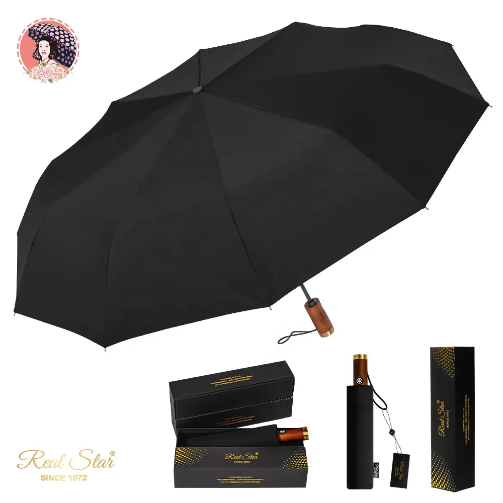 Ombrello pieghevole automatico con manico in legno di alta qualità di marca Real Star ombrello da uomo personalizzato di lusso