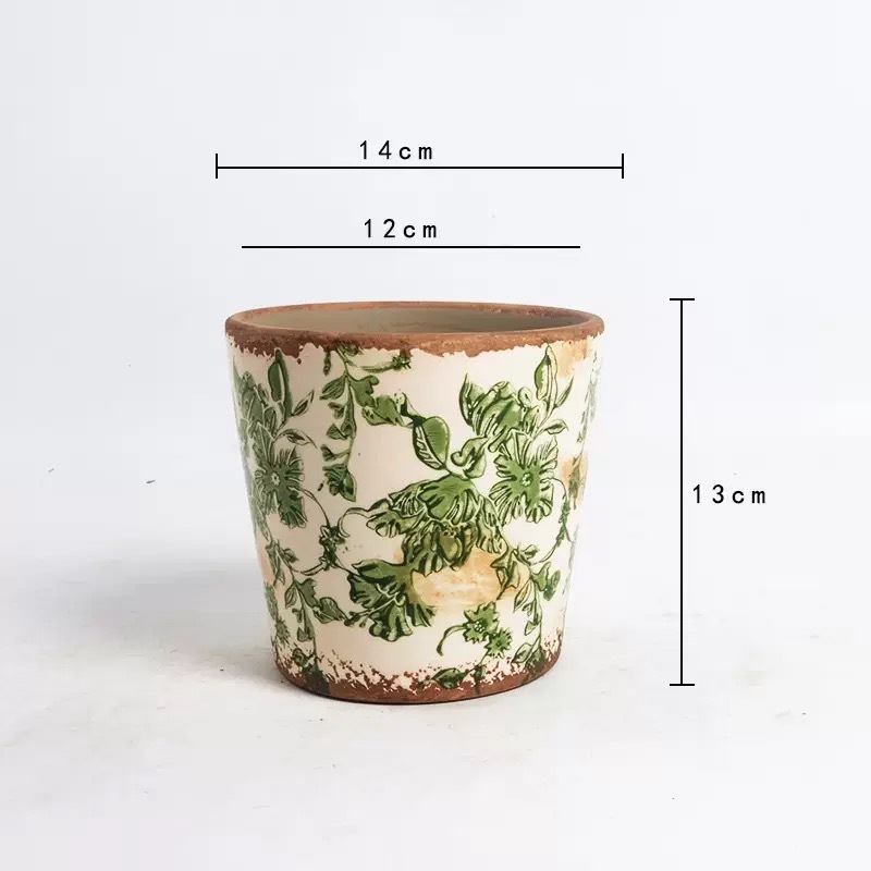 Maceta verde-14x13 cm-agujeros de drenaje