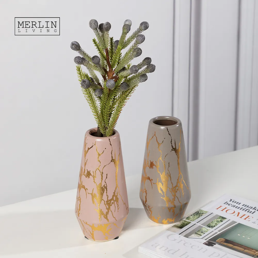 Merlin Living vaso di lusso adesivo oro vaso in ceramica decorazione per la decorazione domestica vaso di fiori