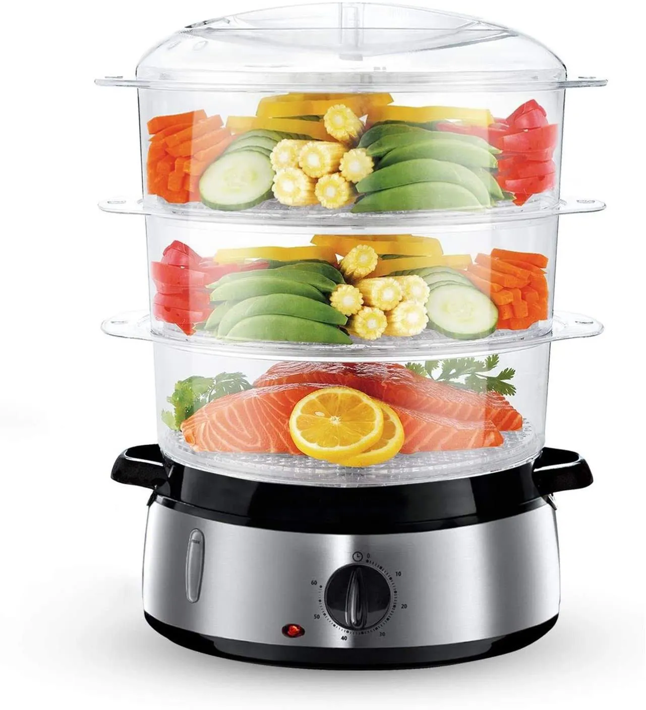 3 Tier Food Steamer, Electric Vegetable Steamer with BPA Free Baskets and Rice Bowl, 9 Litre, Stainless Steel 800W food steamer