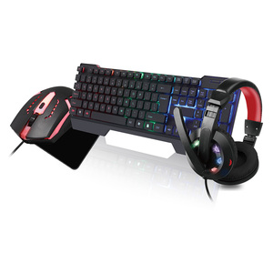 Venta al por mayor 4 en 1 Juego de juegos Colorido LED Auriculares con cable Mousepad Oficina Teclado Ratón para ordenador PC Latop - Product Image 1