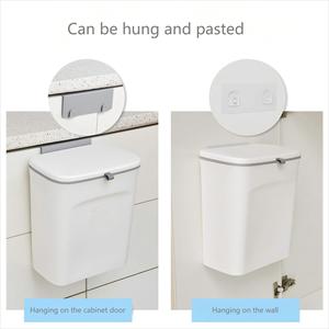 Cubo de basura de plástico ecológico de 10L PP montado en la pared estilo Rectangular con estructura de pie prensa tapa deslizante Cubo de almacenamiento - Product Image 6