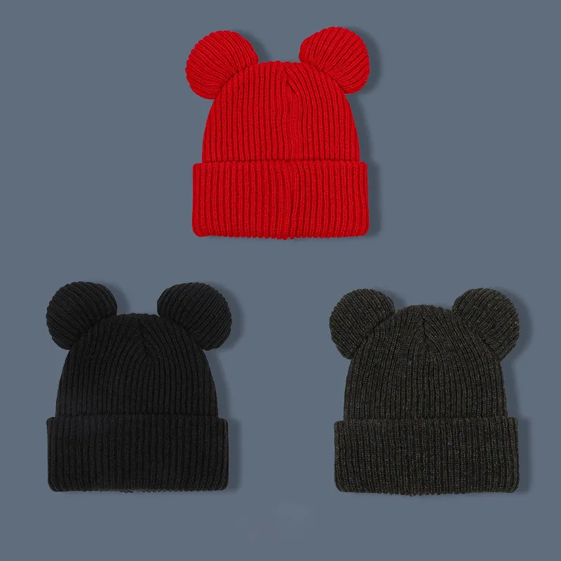 उच्च गुणवत्ता सर्दियों गर्म मिकी काले बुना हुआ टोपी के लिए वयस्क