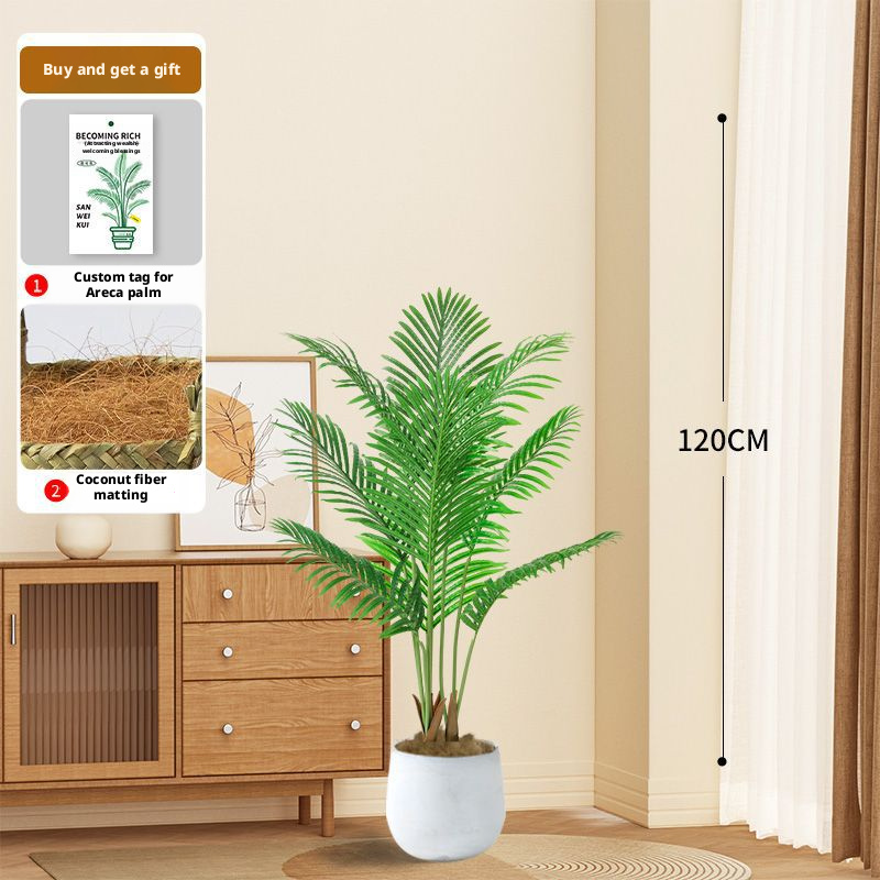 Palmier Areca vert 120CM, 8 tiges 8 feuilles Pot semi-circulaire blanc