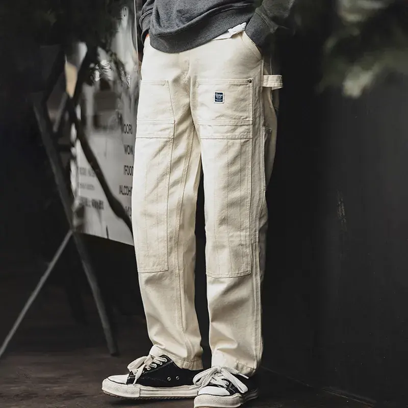 マデン卸売ヴィンテージマルチポケットホワイトジーンズウォッシュドルーズストレートメンズカーゴパンツストリートウェア衣類製造ズボン