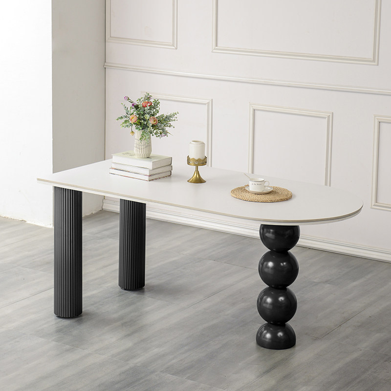 pure white stone slab-black legs