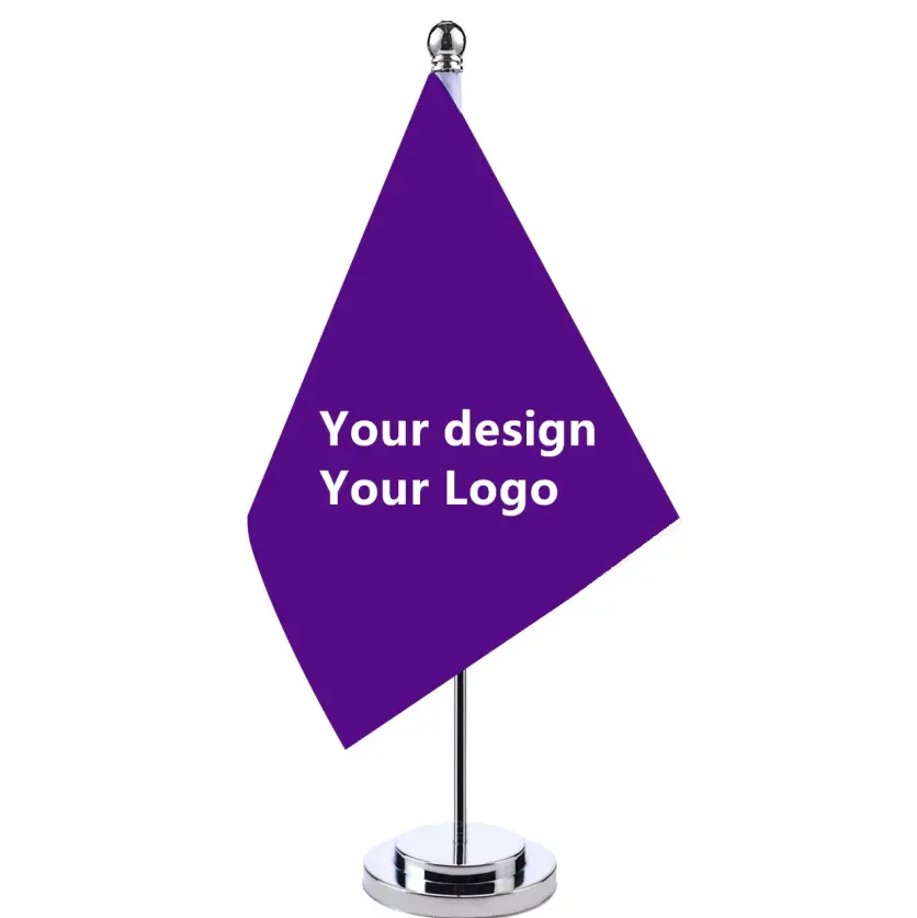Customized 100% Polyester Any Size Design Logo Custom Table Desk Flag With Metal Pole Stand