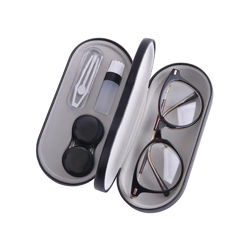 クリエイティブデュアルユースメガネケース手作り2In1ダブルレイヤーアイウェアアクセサリー眼鏡ケース男性女性コンタクトレンズボックス