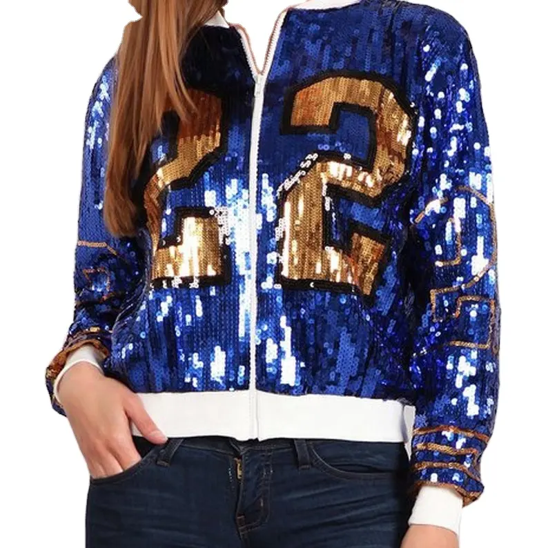 Personalizar lentejuelas bomber Mujer chaquetas de manga larga Sigma Gamma Rho Sorority Sequin Jacket