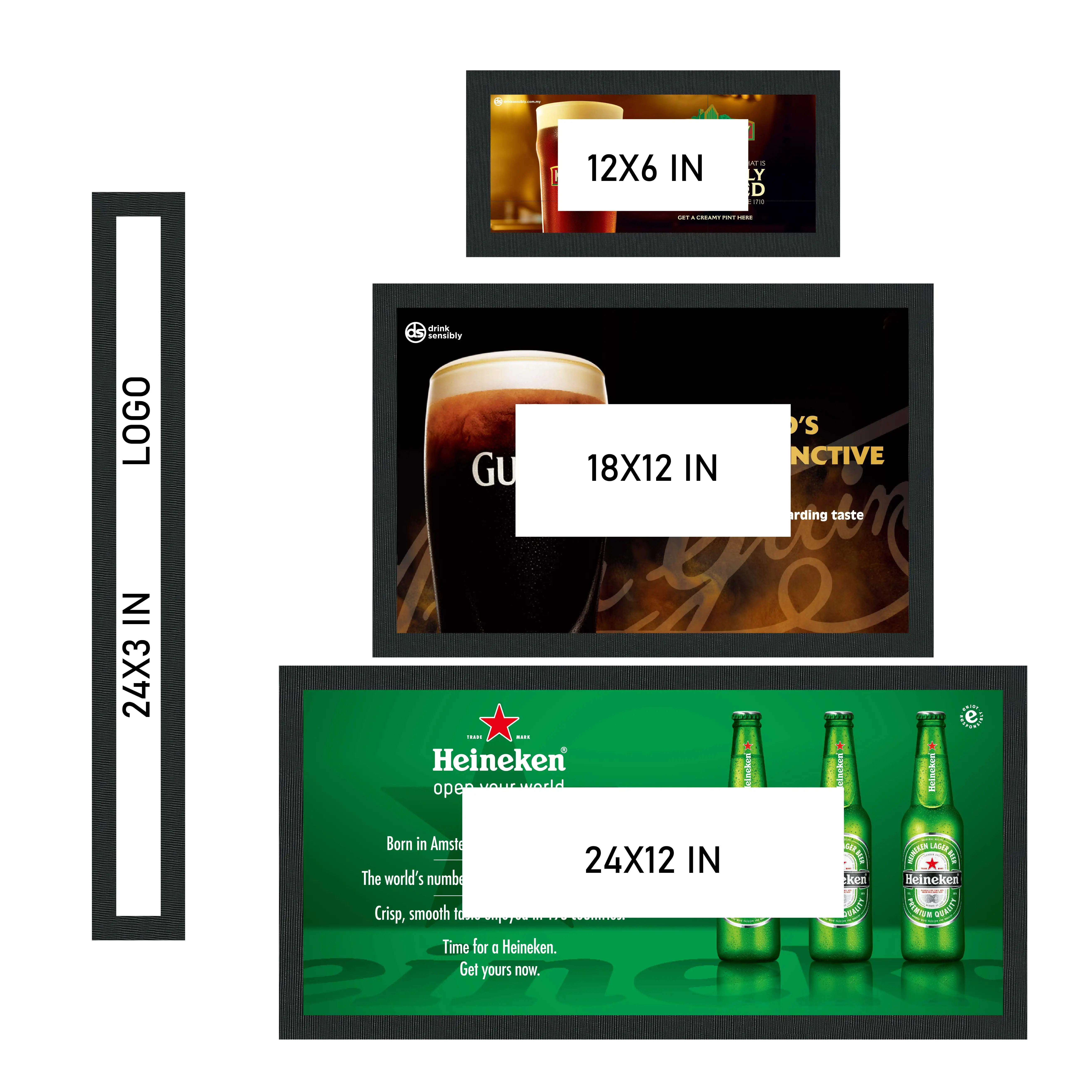 Alta qualidade pvc bar derramamento mat promocional quadrado marca Custom borracha cerveja bar piso esteira de borracha bar bebida esteiras