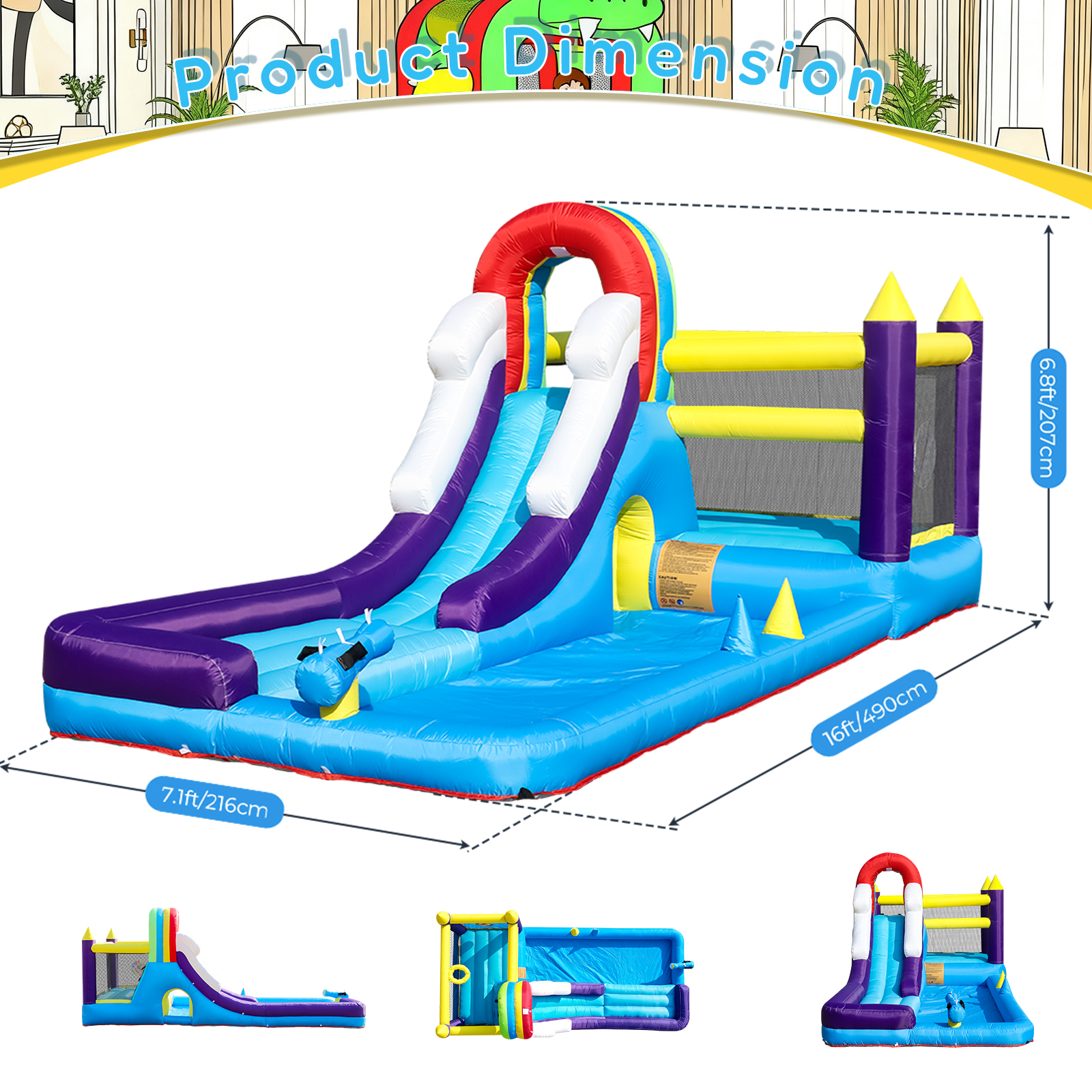 Red+Yellow+Blue+White+Purple(16x7.1x6.8FT/4.9x2.16x2.07m)