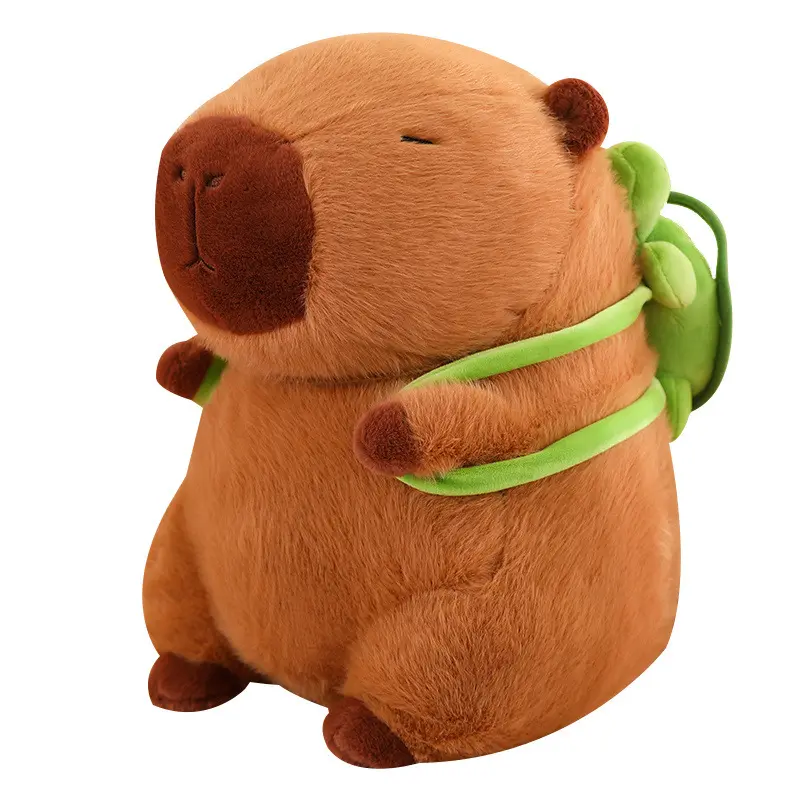 Allogogo Brinquedo de pelúcia de capibara fofo marrom com mochila de tartaruga para bebês de diferentes tamanhos