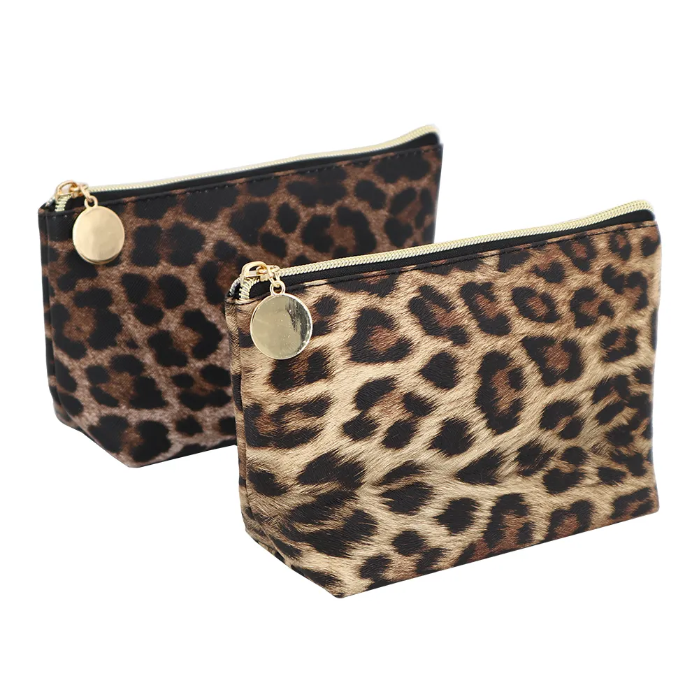 Neceser con estampado de leopardo, bolsa de viaje para maquillaje, neceser, bolso de mano, organizador con cremallera, cola redonda