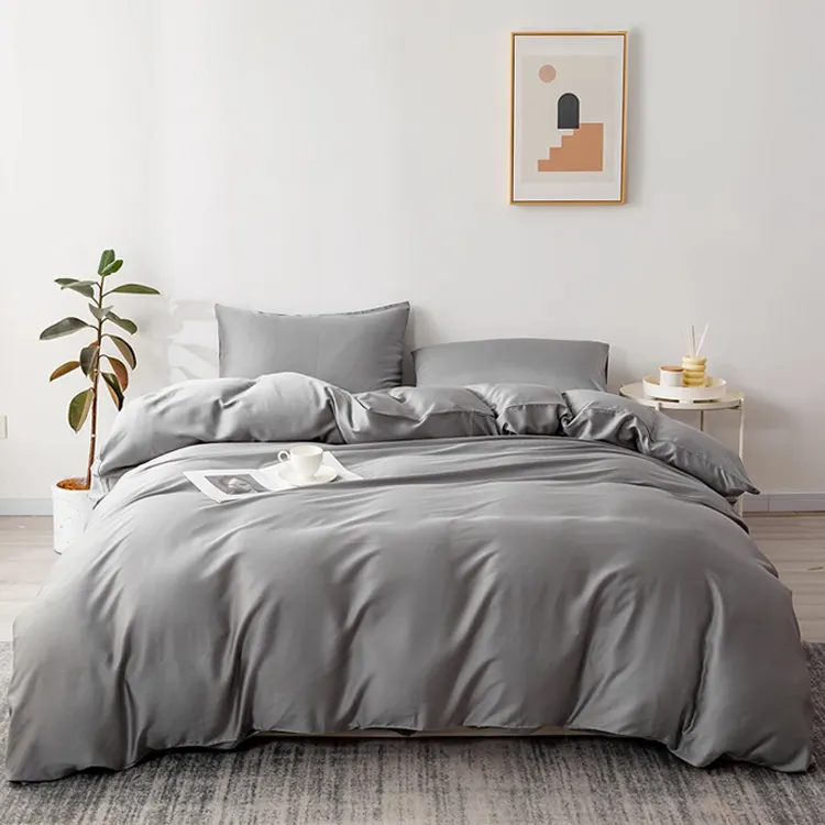 Großhandel 300tc Queen Reine Natürliche 100 % Bambus Viskose Graue Decke Bettdecke Bettlaken Bettwäsche Sets