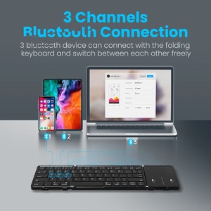Teclado plegable inalámbrico con panel táctil, Mini teclado recargable para Windows, teléfono, PC y Mesa