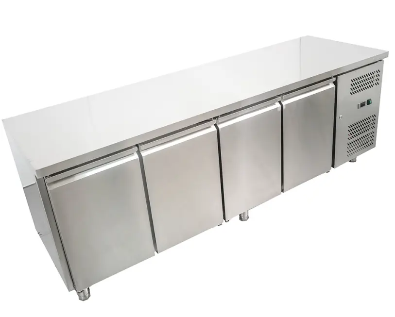 449L 4 솔리드 도어 피자 샐러드 바 준비 테이블 냉동 간식 상업용 냉동고 냉장고 카운터