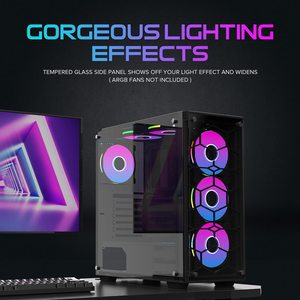 ATX PC เคส Mid Tower เคสคอมพิวเตอร์สำหรับเล่นเกม,พร้อมกระจกเทมเปอร์แชสซีคอมพิวเตอร์ - Product Image 4