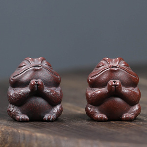 Gu Hong Zisha fortuna rospo per animali domestici con porta incenso-antica scultura in argilla rossa per cerimonia del tè Zen e decorazione scrivania Feng Shui