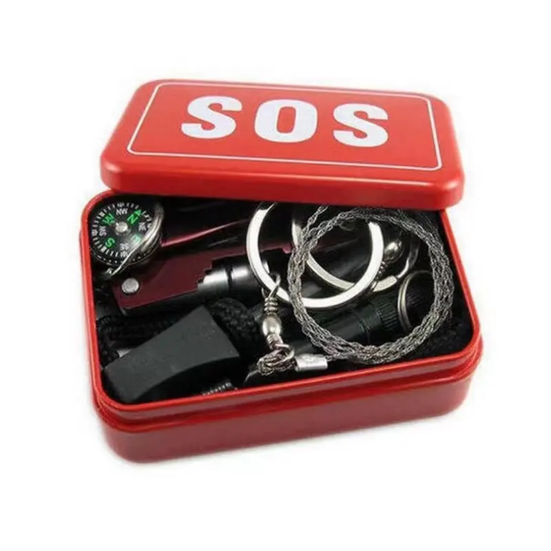 Kit de premiers secours SOS 7 en 1, kit de survie en plein air, survie en cas de catastrophes naturelles, outil de survie en plein air, couteau, kit d'urgence combinaison