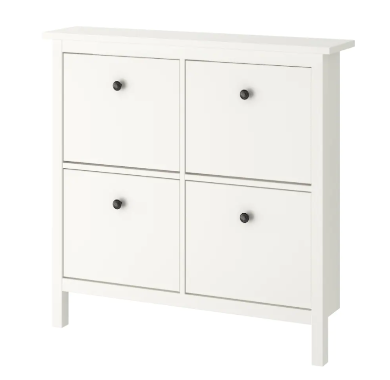 Simple Classic Design White Shoe Cabinet with 4  Flip- Down Compartments