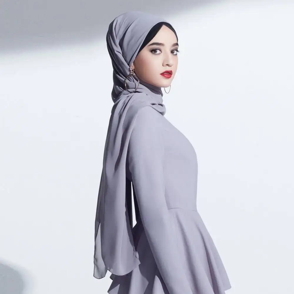 Best Seeling Grosir Syal Georgette Polos Gelembung Tebal Sifon Berat Jilbab Muslim Topi Tudung Selendang Wanita