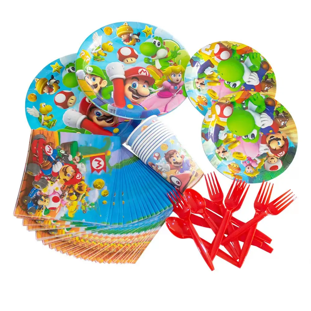 Colorful Decorations Supplies Include 7 Inch and 9 Inch Paper Plates Napkins and Forks Spoons