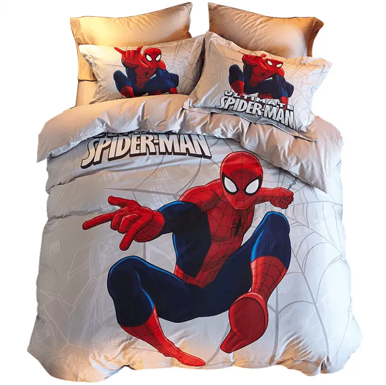 Set tempat tidur sekolah Super lembut, set tempat tidur Sekolah 4 buah spider man Marvel Spiderman, tahan pudar, Super lembut