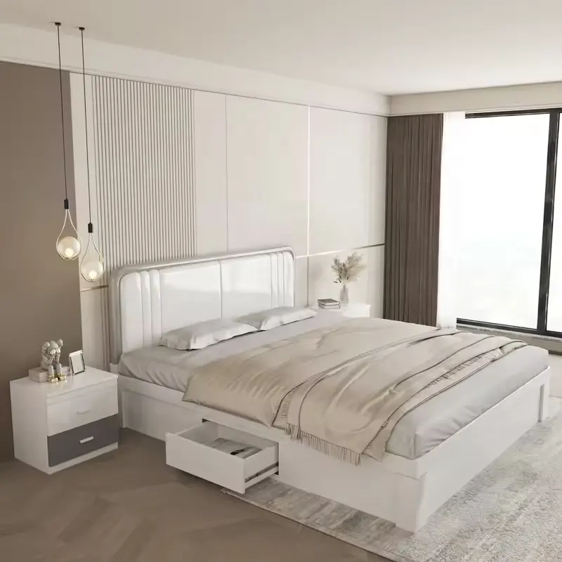 Conjunto de móveis de quarto de estilo moderno personalizado por atacado com armário de madeira cama king size