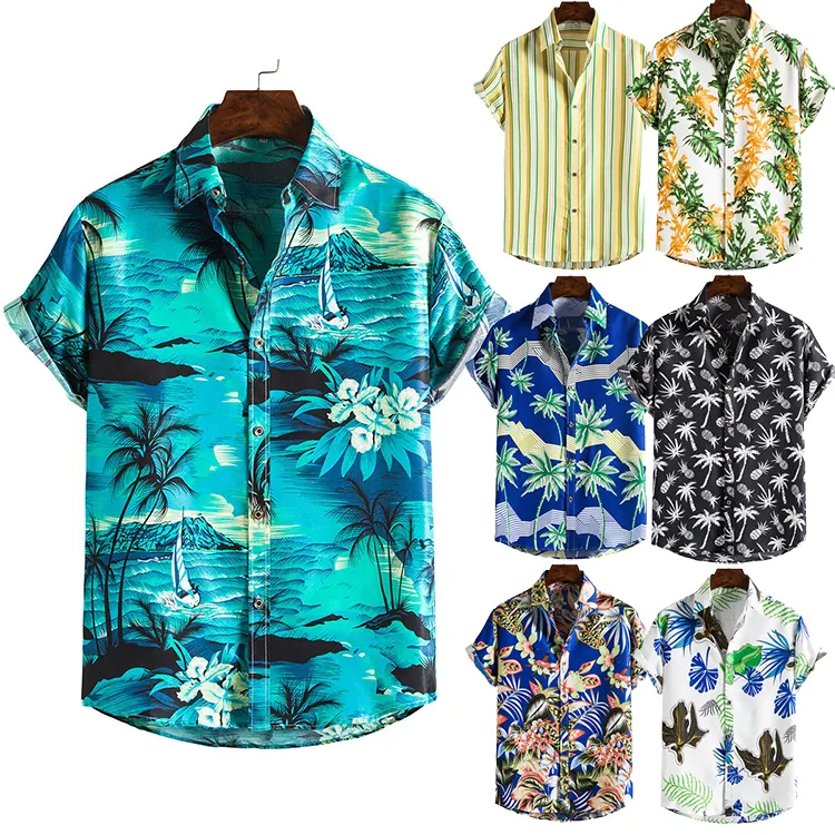 Venta caliente Resort vacaciones casual sublimación floral hombres playa camisas personalizadas Verano de gran tamaño camisas hawaianas