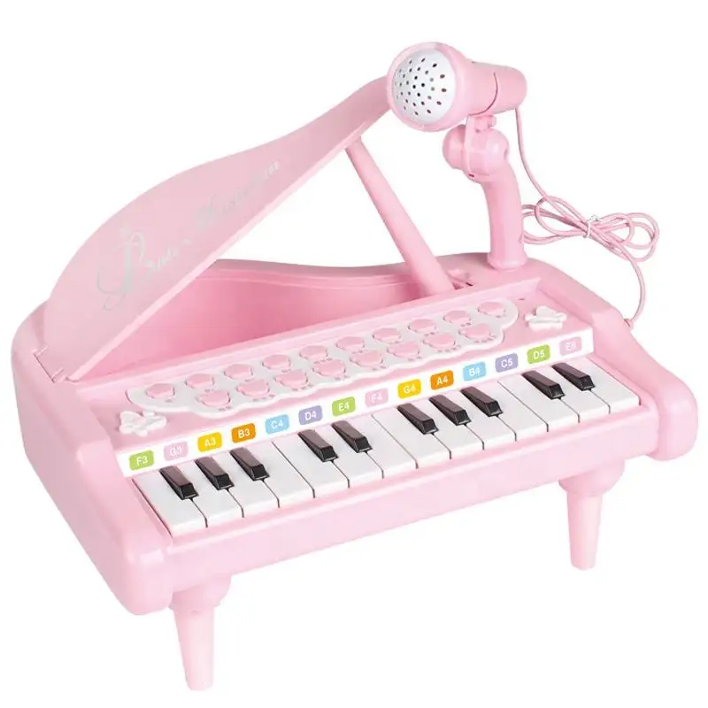 Mini piyano elektronik org 24 anahtar Grand klavye piyano mikrofon ile müzikal bebek oyuncak çocuklar için pencere kutusu 3 yaş + dışkı piyano