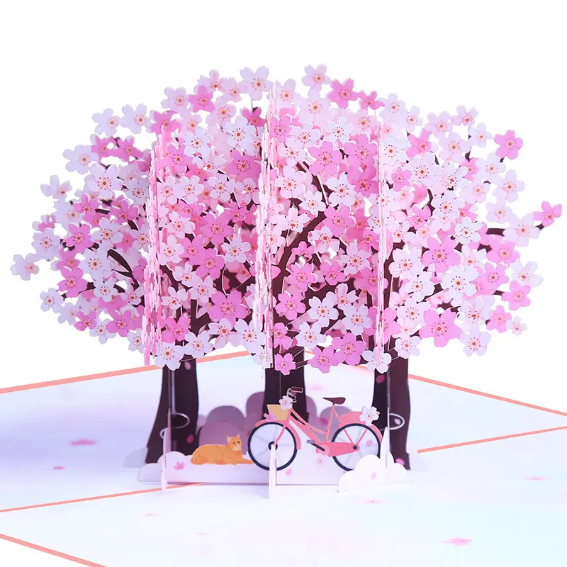 XINDUO stampa a colori 3D biglietto di auguri tridimensionale estetica romantica americana foresta di fiori di ciliegio invia agli amici