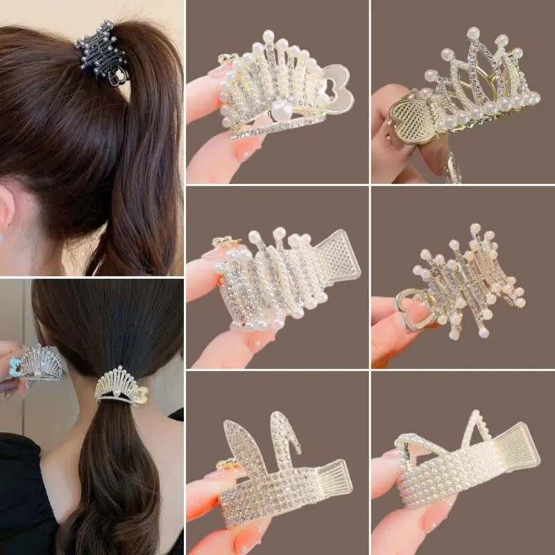 Pearl Inlaid With Rhineston Trending Hair Clip Women Temperamental Claw Clip Ponytail Hair Styling Accessories