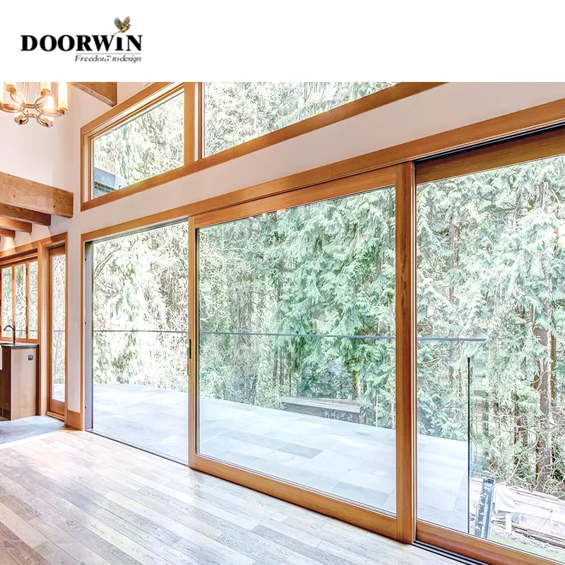 Doorwin-puertas correderas de madera y aluminio para Patio, Hardware alemán, fabricante de China, NFRC, certificado