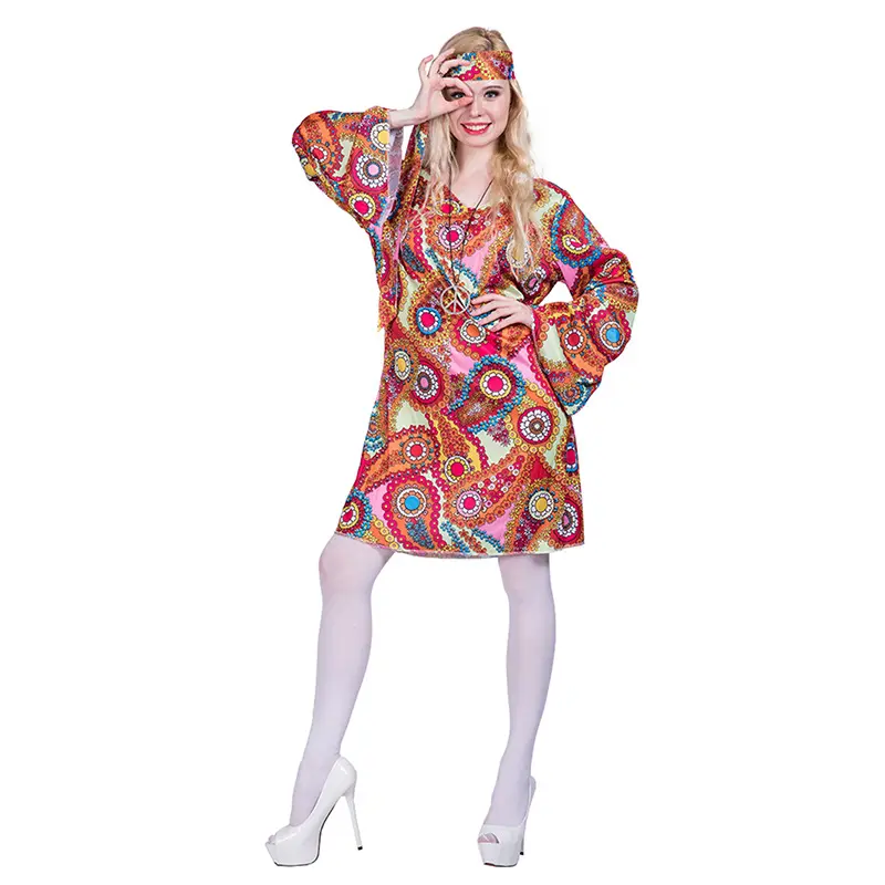 60s 70s Hippie Fancy Sexy Dress Disfraz de Halloween 70s Hippie Carnival Costume