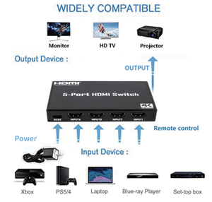4K for <strong>HDMI</strong> 3/4/<strong>5</strong> Port <strong>Switcher</strong> Box <strong>5</strong> in <strong>1</strong> Out HDMI1.4 Video Splitters &amp; Converters with IR Remote Support for 4K 30HZ RGB HDR10 - Product Image 3