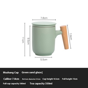 Çay ayrı Teacups seramik buzlu ev ofis ahşap saplı fincan, kapak filtresi bireysel özelleştirilebilir
