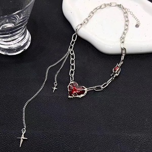 Gothic <strong>Red</strong> Peach Heart Necklace Ghost Claw Love Short Choker Punk Clavicle <strong>Chain</strong> for Women Jewelry