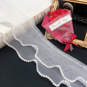 Thời trang hai lớp ngọc trai đính cườm ORGANZA XẾP LI Ruffle vải tuyn ren trang trí theo sân - Product Image 1