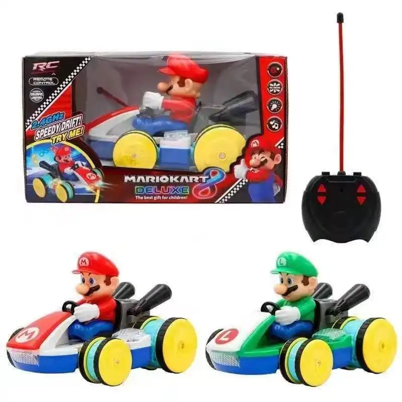 Venta al por mayor coche de dibujos animados Mario Luigi personaje de acción control remoto batería coche Kart niños regalo juguete coche de control remoto