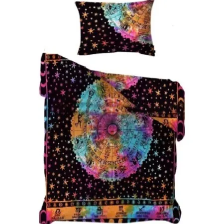 Zodiac Sun Sign biancheria da letto fatta a mano copripiumino matrimoniale copripiumino Hippie multicolor etnico