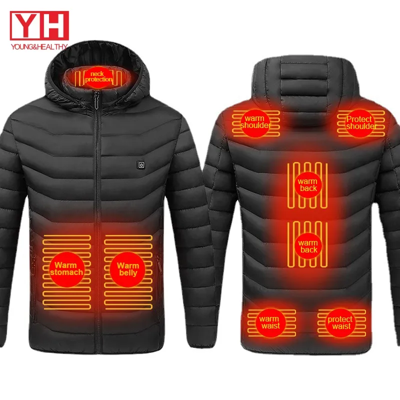 OEM Custom Outdoor Heating Coat Men Waterproof Warmer Heating Clothes USB Charging Heated Hooded Down Jackets