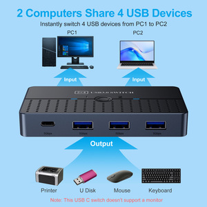 USB 3.0 KVMスイッチ2台のコンピューター共有キーボードマウスモニターと4つのUSB-Cデバイス - Product Image 3