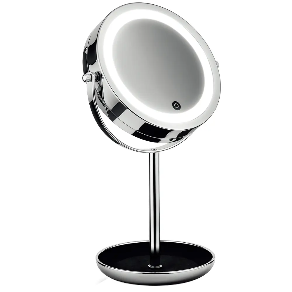 Doppelseitiger runder Vergrößerungs-LED-Schmink spiegel Stehender 360-Grad-Drehspiegel mit Lampen
